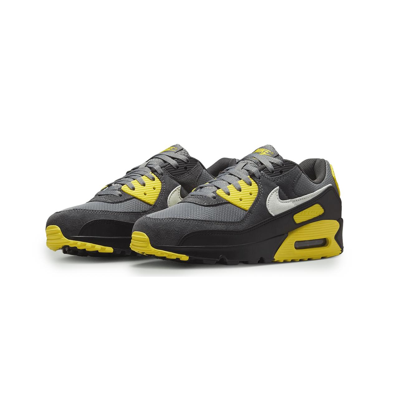 Nike Air Max 90 Smoke Grey Lightning sneaker with grey upper and bright Lightning accents available at The Attic
