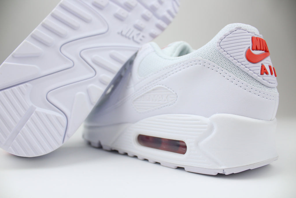 Nike Air Max 90 White & Light Crimson – Retro Running Sneakers, Premium Leather Lifestyle Shoes, Iconic Streetwear Trainers