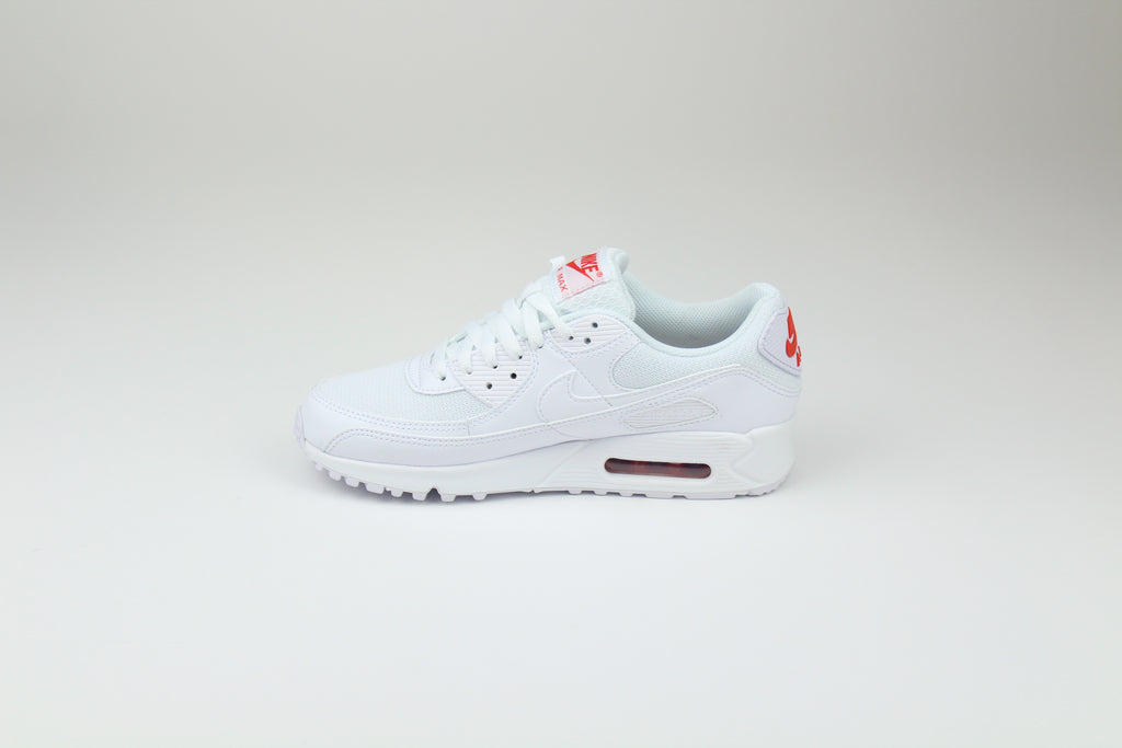 Nike Air Max 90 White & Light Crimson – Retro Running Sneakers, Premium Leather Lifestyle Shoes, Iconic Streetwear Trainers
