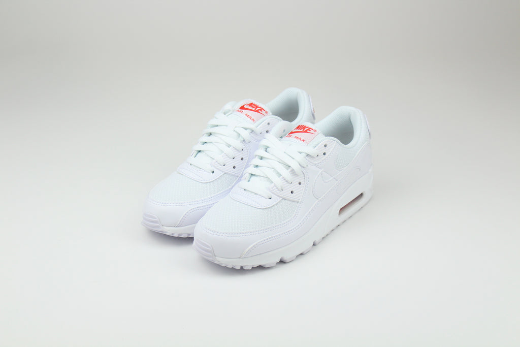 Nike Air Max 90 White & Light Crimson – Retro Running Sneakers, Premium Leather Lifestyle Shoes, Iconic Streetwear Trainers