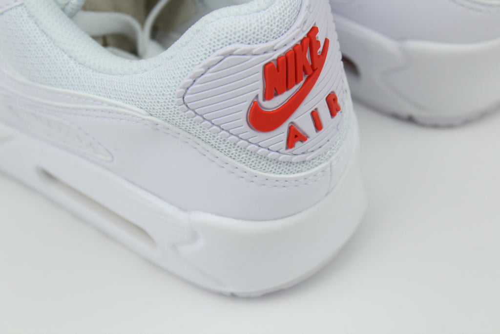 Nike Air Max 90 White & Light Crimson – Retro Running Sneakers, Premium Leather Lifestyle Shoes, Iconic Streetwear Trainers