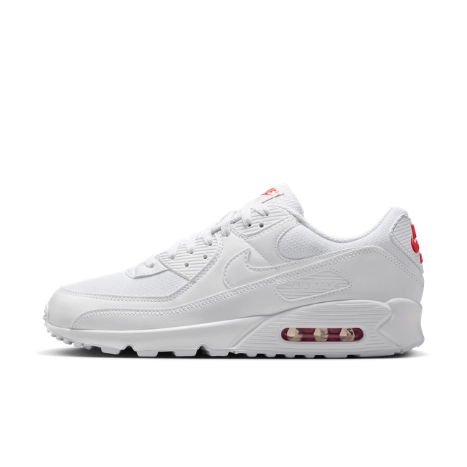 Nike Air Max 90 White & Light Crimson – Retro Running Sneakers, Premium Leather Lifestyle Shoes, Iconic Streetwear Trainers