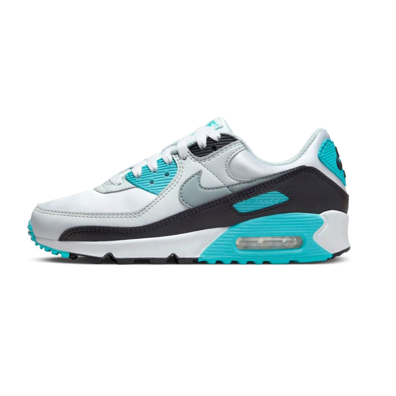 Nike Air Max 90 White Teal Nebula womens sneaker with mesh and leather upper and visible Air cushioning