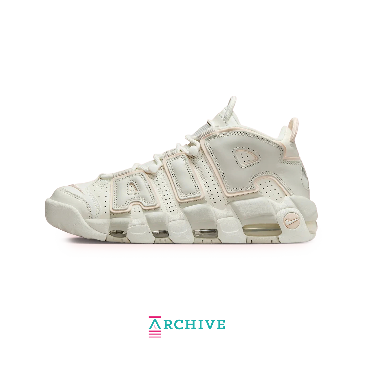 Nike Air More Uptempo 96 Sail Guava sneaker with oversized AIR lettering and full length Air cushioning