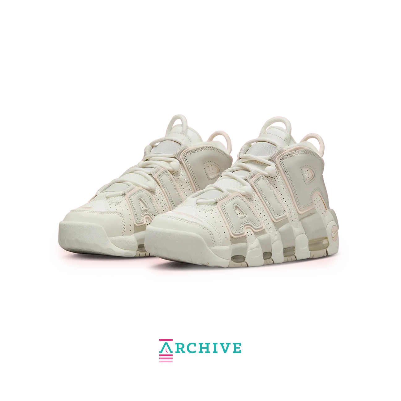 Nike Air More Uptempo 96 Sail Guava sneaker with oversized AIR lettering and full length Air cushioning