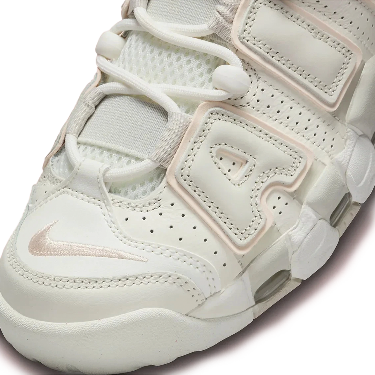 Nike Air More Uptempo 96 Sail Guava sneaker with oversized AIR lettering and full length Air cushioning