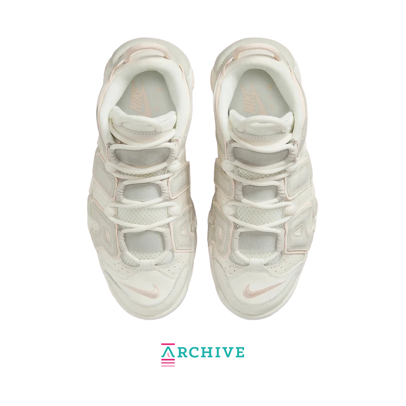Nike Air More Uptempo 96 Sail Guava sneaker with oversized AIR lettering and full length Air cushioning