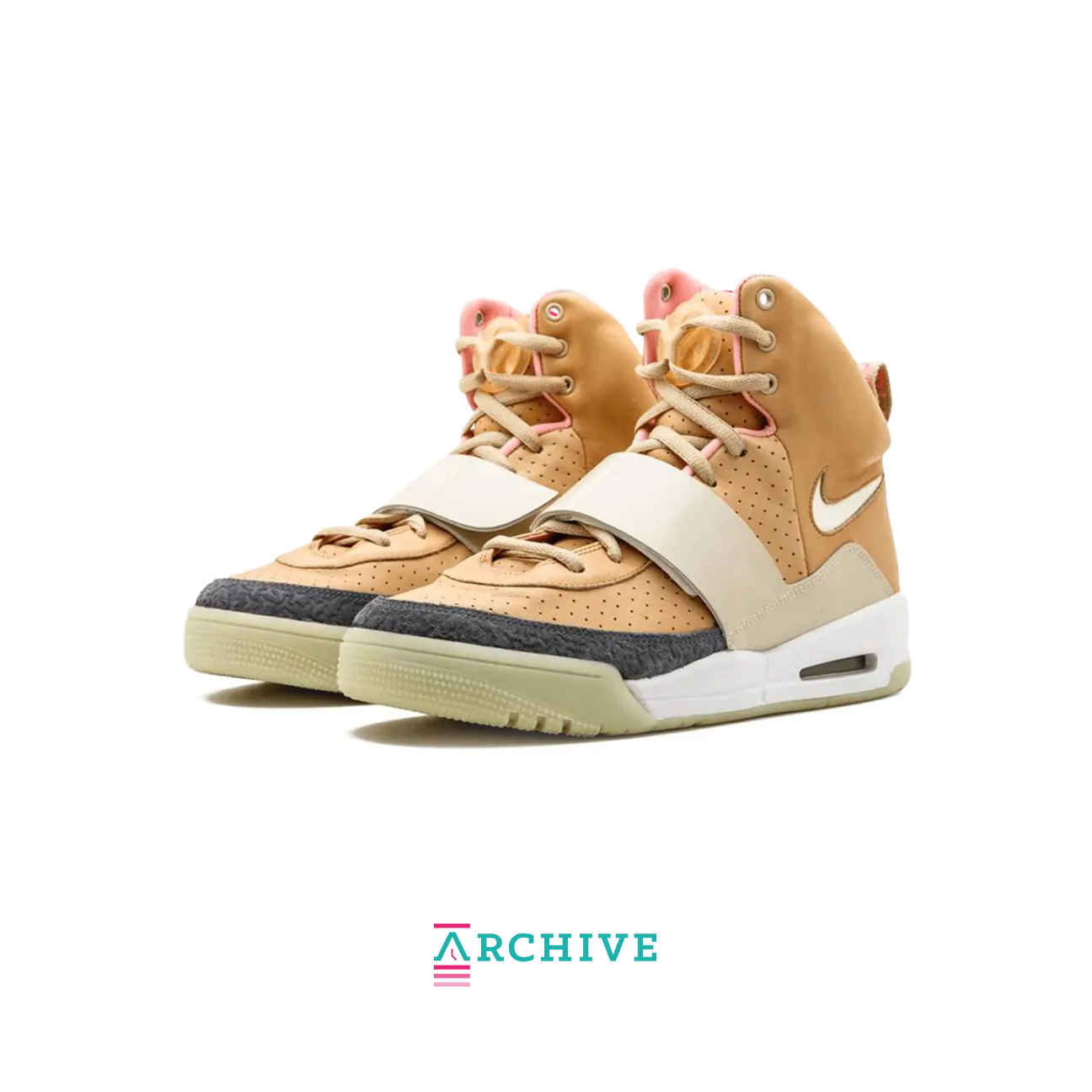 Nike Air Yeezy 1 Net Tan sneaker with premium leather upper, midfoot strap and glow in the dark outsole