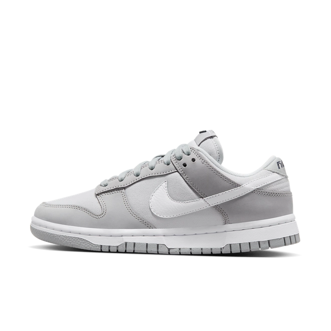 Nike Dunk Low LX WMNS 'Light Smoke Grey' – women's premium sneaker with soft grey suede overlays, white leather base, and classic Dunk silhouette