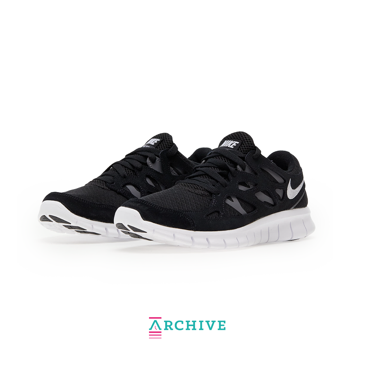 Nike Free Run 2 Black White with breathable mesh upper and flexible sole