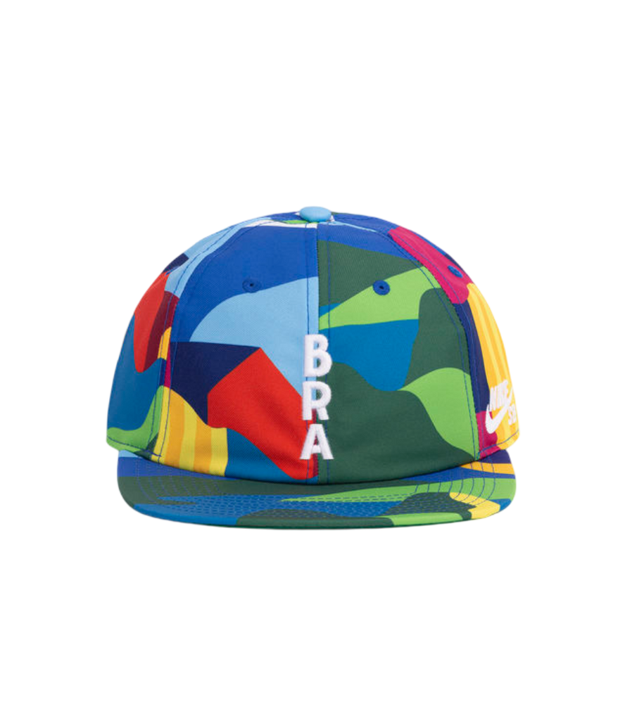 Nike SB x Parra x Brazil Federation Olympic Games hat, vibrant multicolour design, collaborative streetwear accessory, bold artistic patterns, stylish headwear, limited edition, sports-inspired fashion