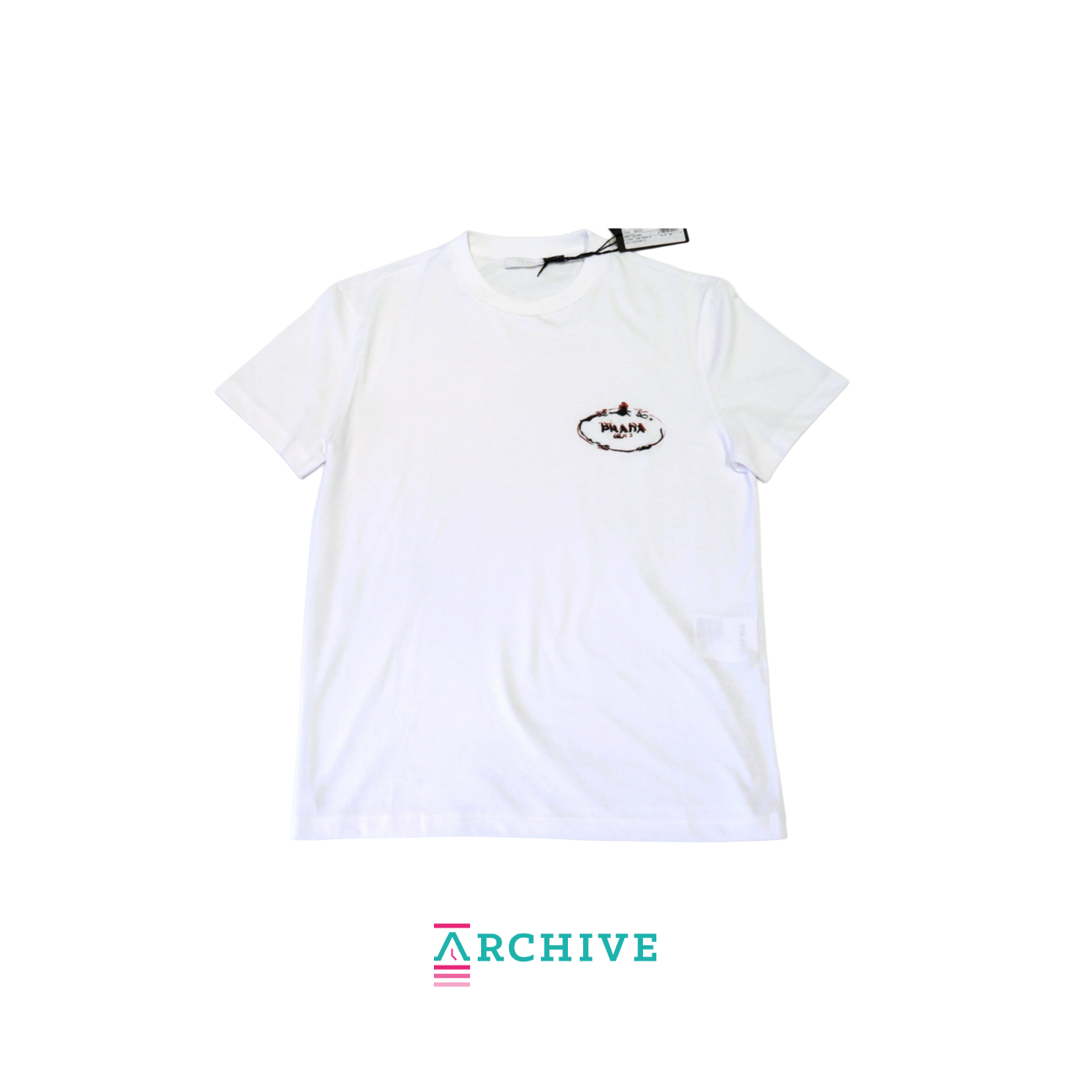 Prada T Shirt Pullover White Chest archive piece crafted from premium cotton with minimalist chest detail available at The Attic