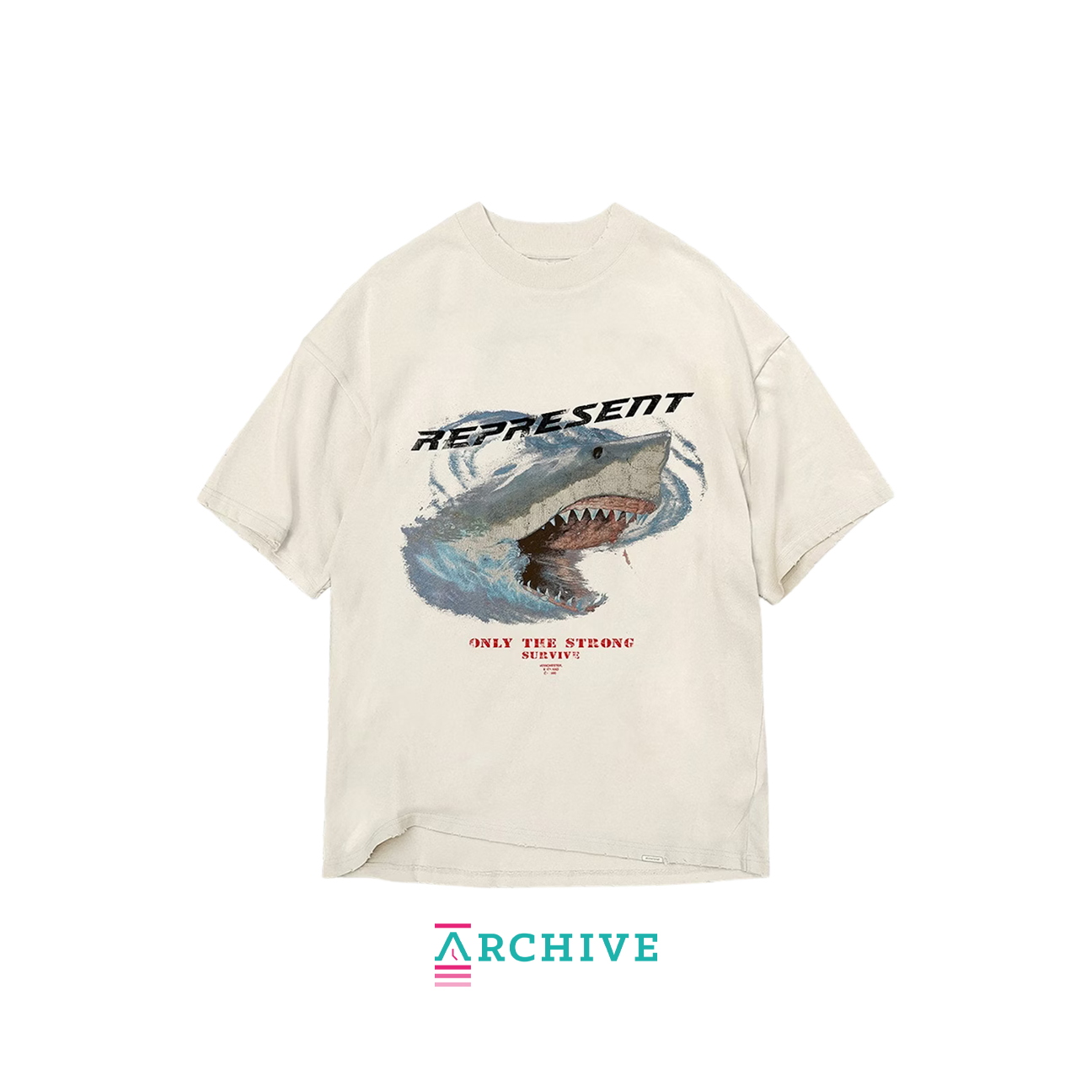 Represent Only The Strong Survive Shark T-Shirt 'Beige' - Size L (ARCHIVE)