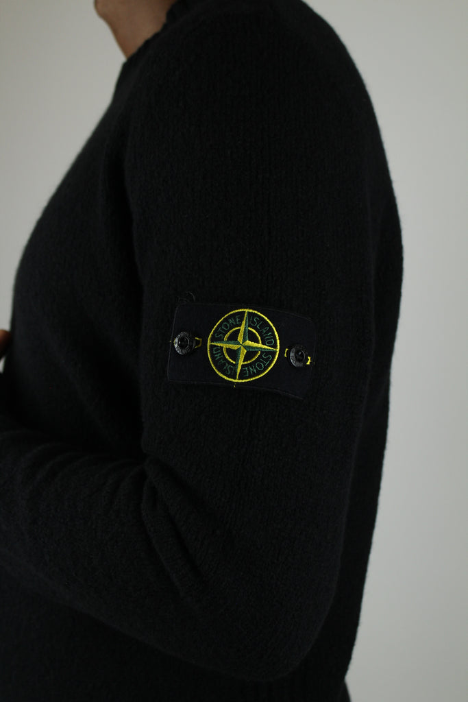 Stone Island Knit Crewneck 'Black' – classic, high-quality knit sweater with a sleek black finish, soft fabric, and iconic logo, perfect for versatile casual and streetwear looks.