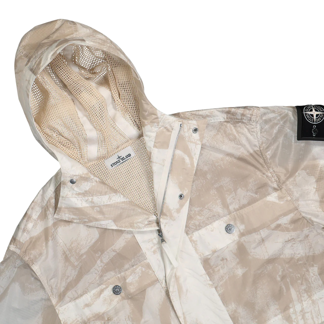 Stone Island UV-reactive Nylon Parka 'Camouflage Desert' – lightweight waterproof jacket with UV-sensitive camouflage pattern, functional design, and iconic logo, perfect for urban and outdoor style.