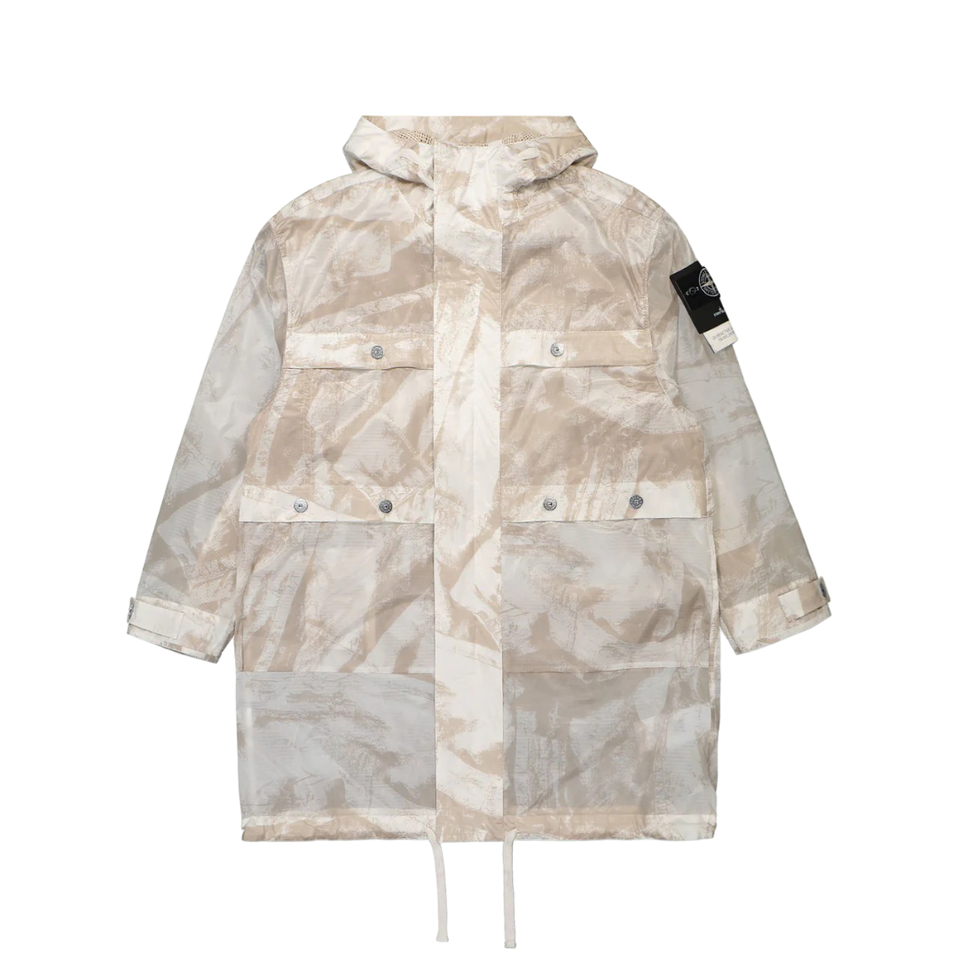 Stone Island UV-reactive Nylon Parka 'Camouflage Desert' – lightweight waterproof jacket with UV-sensitive camouflage pattern, functional design, and iconic logo, perfect for urban and outdoor style.