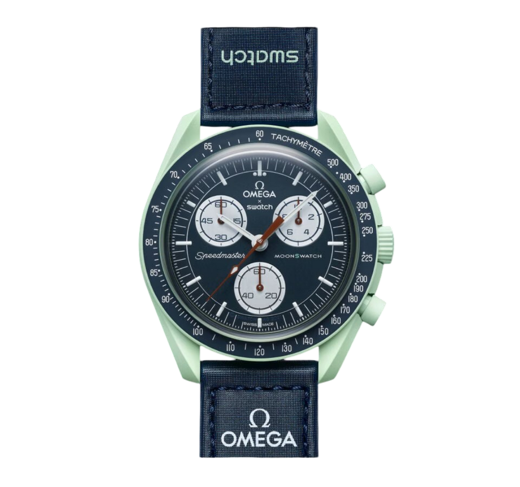 Swatch x Omega Bioceramic Moonswatch Mission to Earth – Blue and Green Chronograph Watch, Space-Inspired Collaboration Timepiece, Collectible Swiss Wristwatch