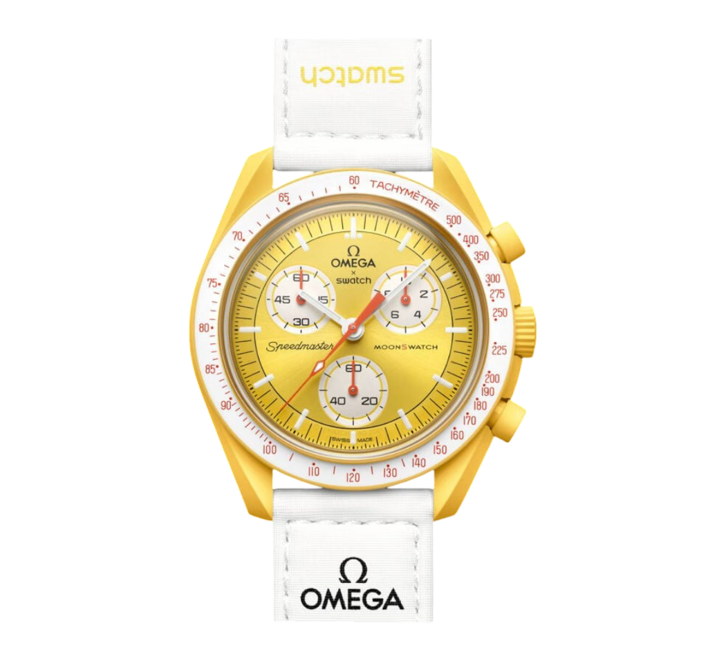 Swatch x Omega Bioceramic Moonswatch Mission to the Sun – Bright Yellow Chronograph Watch, Space-Inspired Collaboration Timepiece, Collectible Swiss Wristwatch