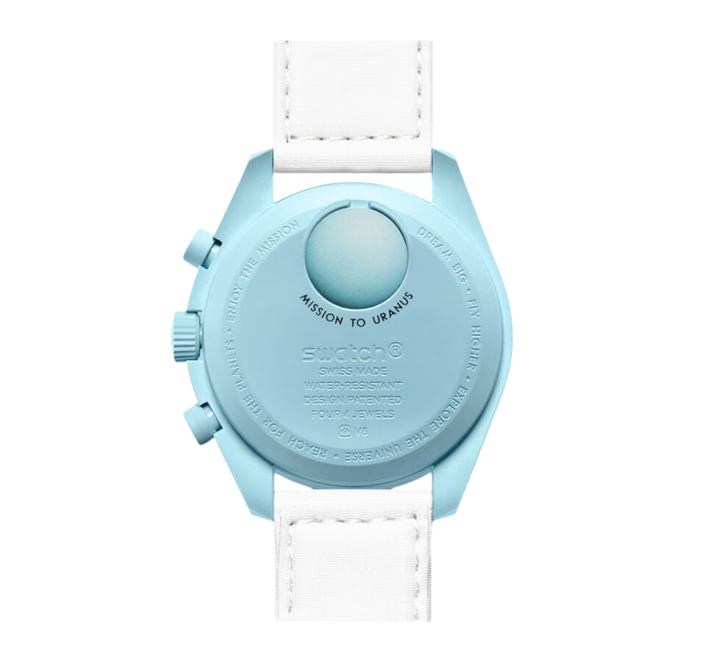 Swatch x Omega Bioceramic Moonswatch Mission to Uranus – Light Blue Chronograph Watch, Space-Inspired Collaboration Timepiece, Collectible Swiss Wristwatch