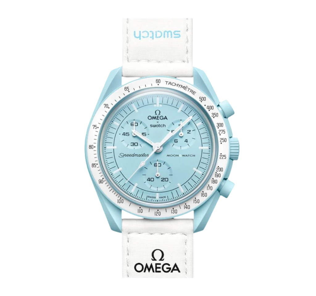 Swatch x Omega Bioceramic Moonswatch Mission to Uranus – Light Blue Chronograph Watch, Space-Inspired Collaboration Timepiece, Collectible Swiss Wristwatch