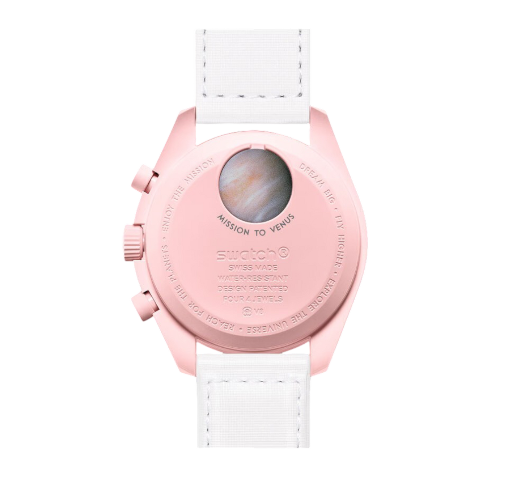 Swatch x Omega Bioceramic Moonswatch Mission to Venus – Pink Chronograph Watch, Space-Inspired Collaboration Timepiece, Collectible Swiss Wristwatch