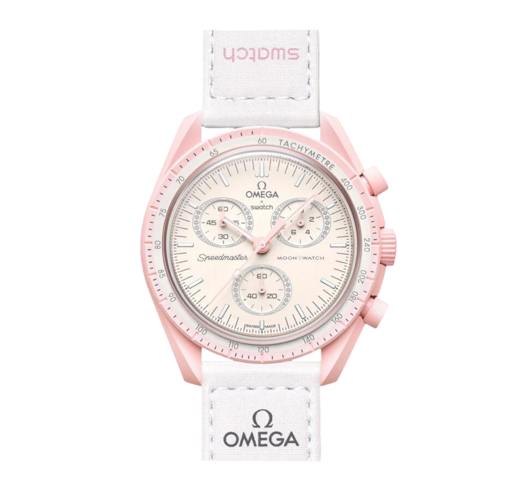 Swatch x Omega Bioceramic Moonswatch Mission to Venus – Pink Chronograph Watch, Space-Inspired Collaboration Timepiece, Collectible Swiss Wristwatch